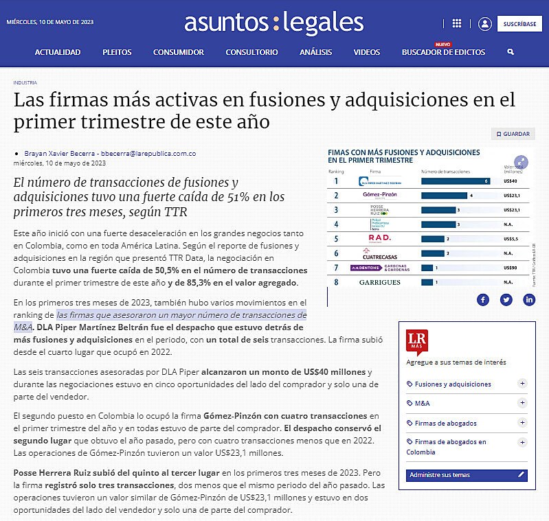 Las firmas ms activas en fusiones y adquisiciones en el primer trimestre de este ao